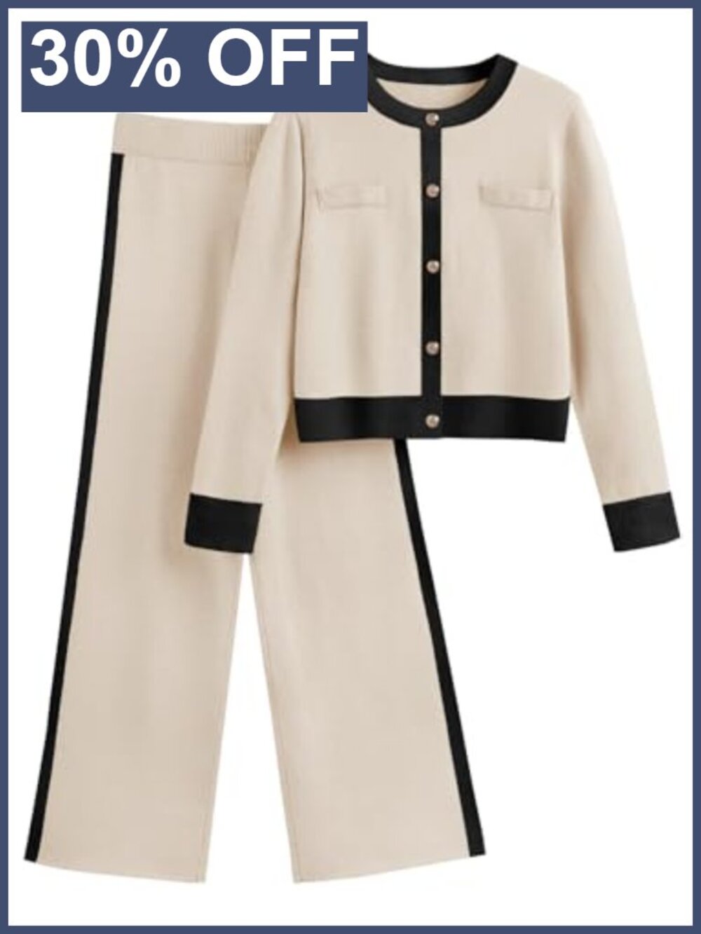 LILLUSORY Womens 2 Piece Sweater Set Cropped Cardigan Wide Leg Pants Lounge